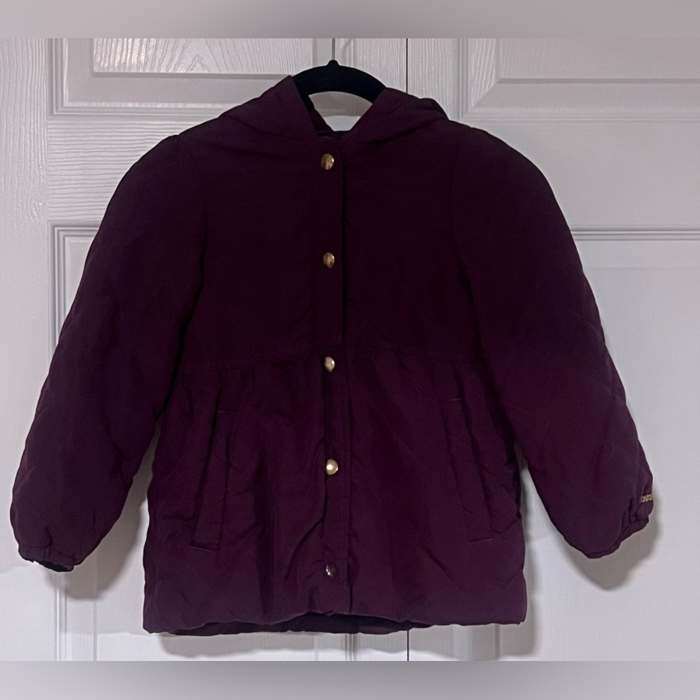 Kids London Fog Quilted Puffer Hooded Coat in Deep Plum - Size 5/6